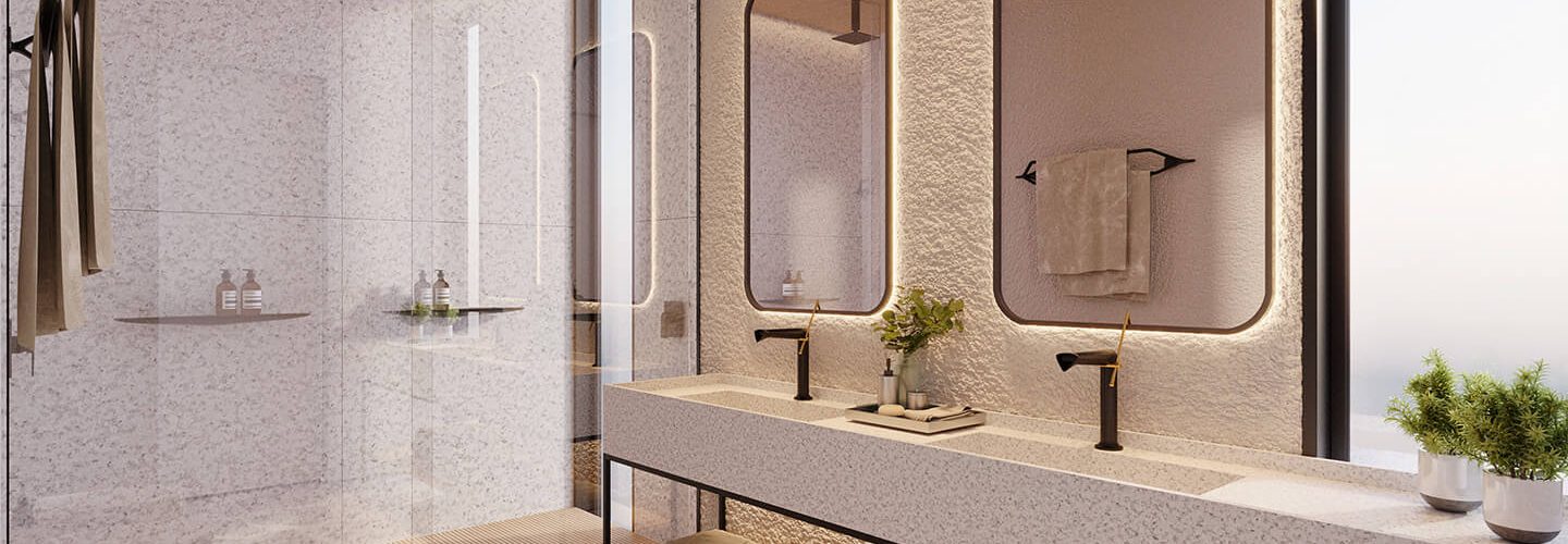 Perspectiva artística do banheiro da suíte master