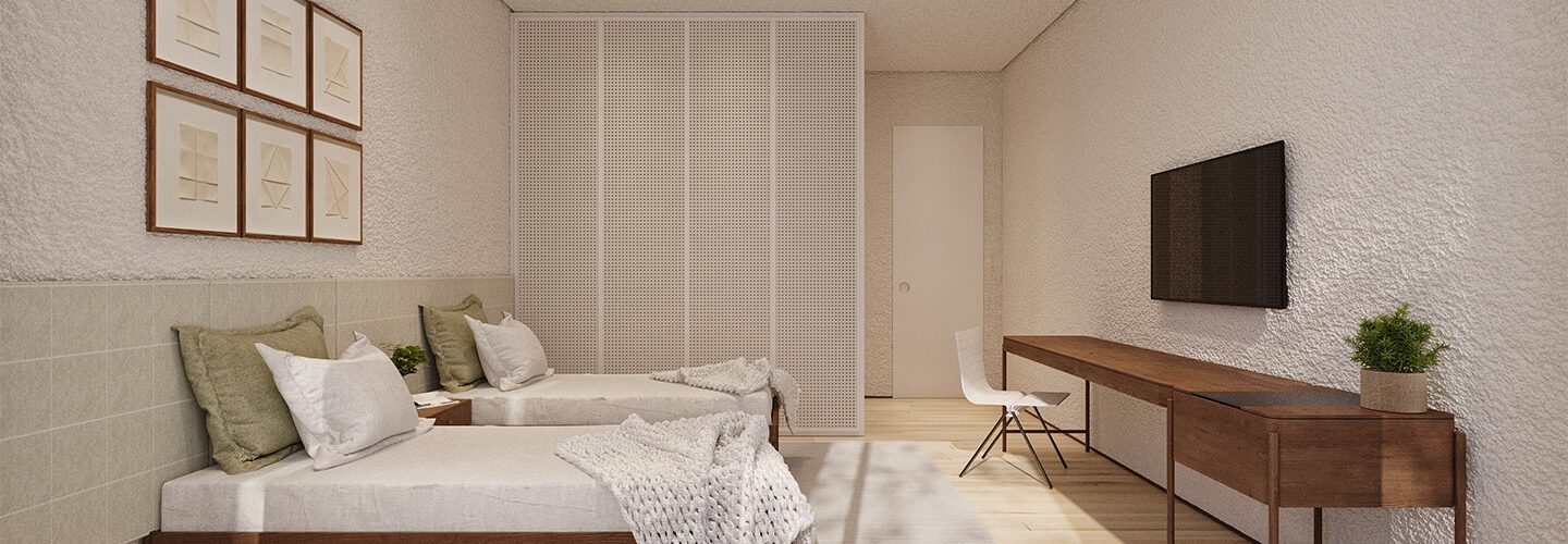 Perspectiva artística da suíte hóspedes