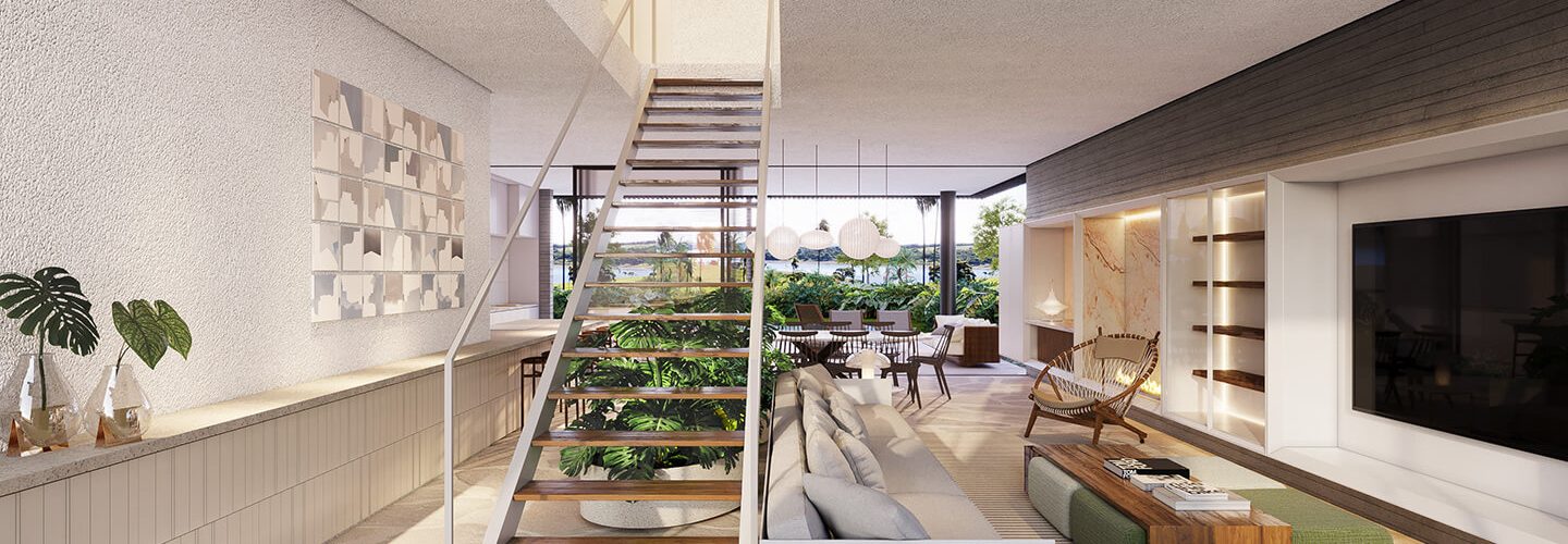 Perspectiva artística do living