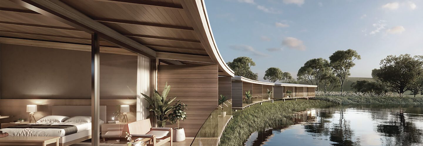 Perspectiva artística dos quartos com vista exclusiva para o lago