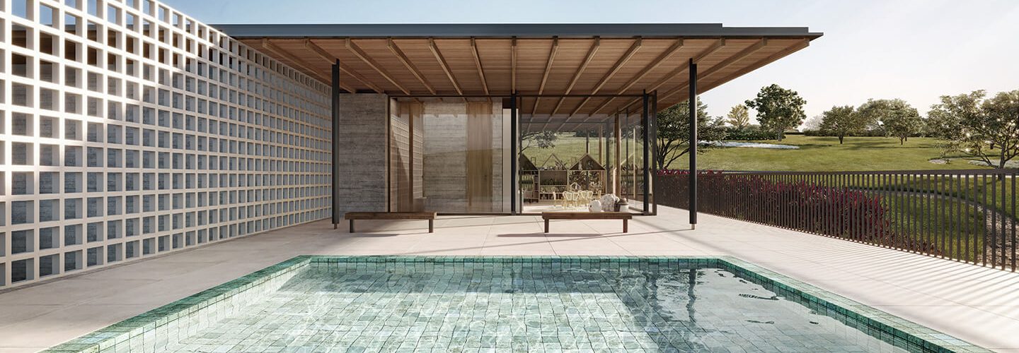 Perspectiva artística da piscina semi-olímpica infantil