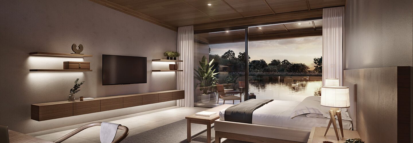 Perspectiva artística da suíte lodge