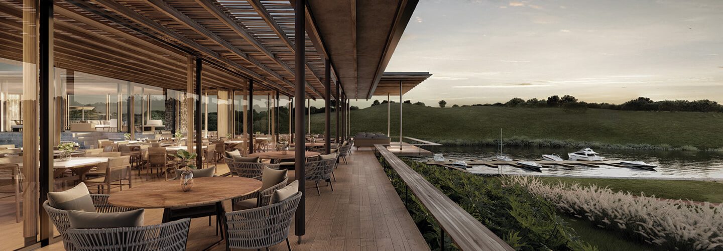 Perspectiva artística do terraço dos restaurantes