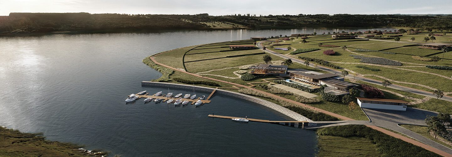 Perspectiva artística do voo com vista do clube