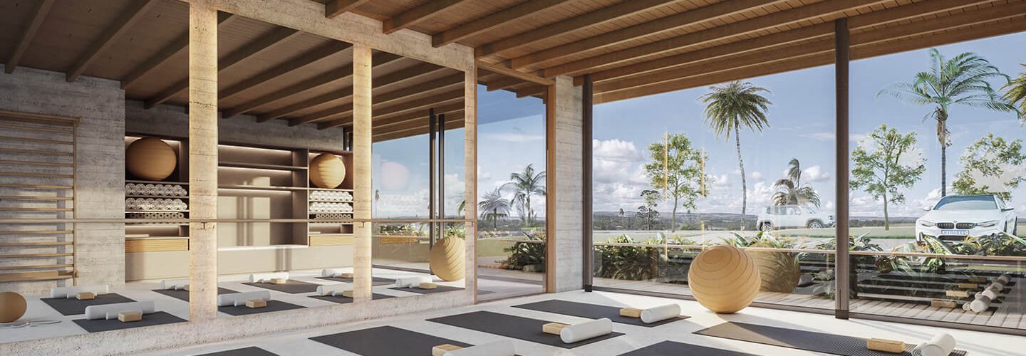 Perspectiva artística do espaço yoga