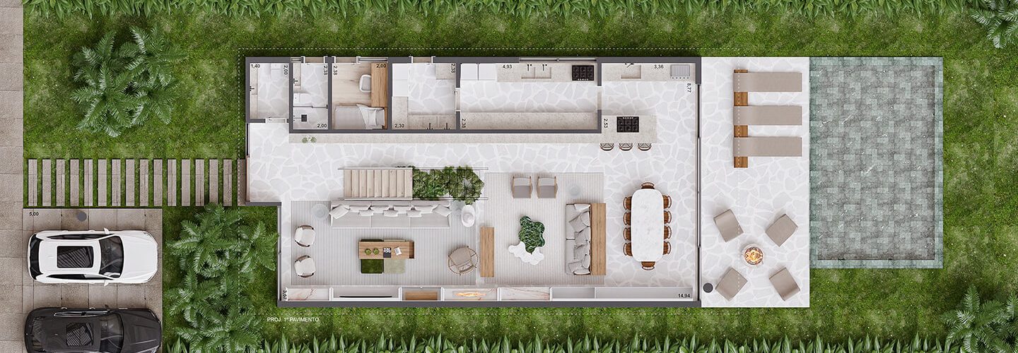 Planta do térreo com sala estendida